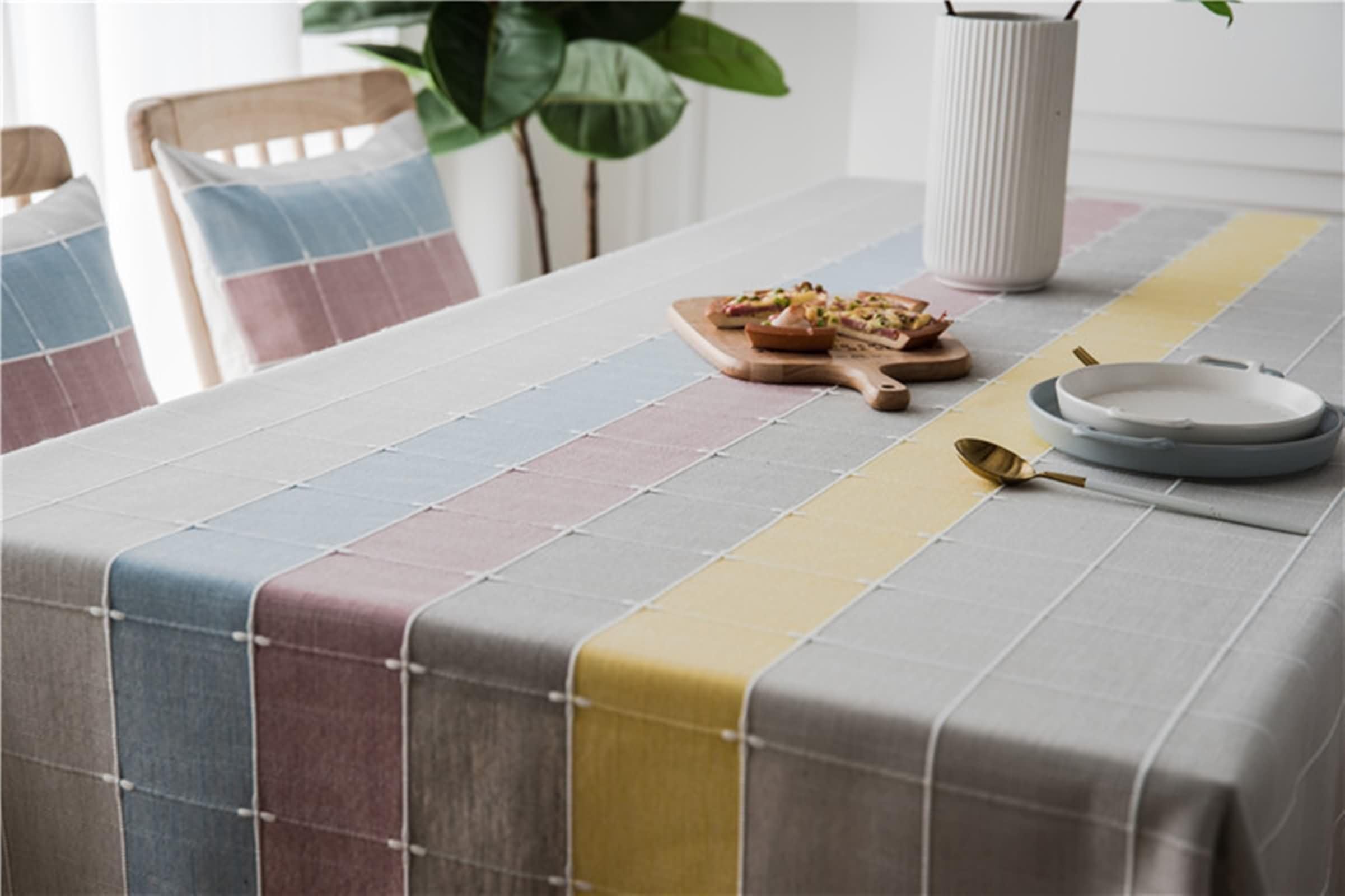Tovaglia Rettangolare Matrimonio Giunzione A Scacchi con Nappe Tovaglia Poliestere Multicolore,140x220CM