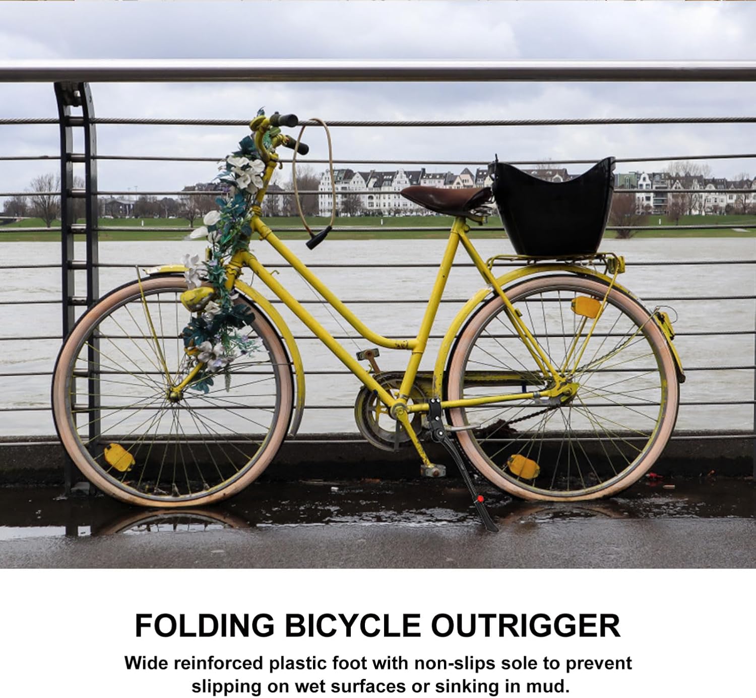Foot Support Wheels Folding Bike Handle Grips Bikes Road Garage Bike Rack Foldable Bike Lock Stand Steel Brake Handle Brackets Bike Leg Support Aluminum Alloy Black
