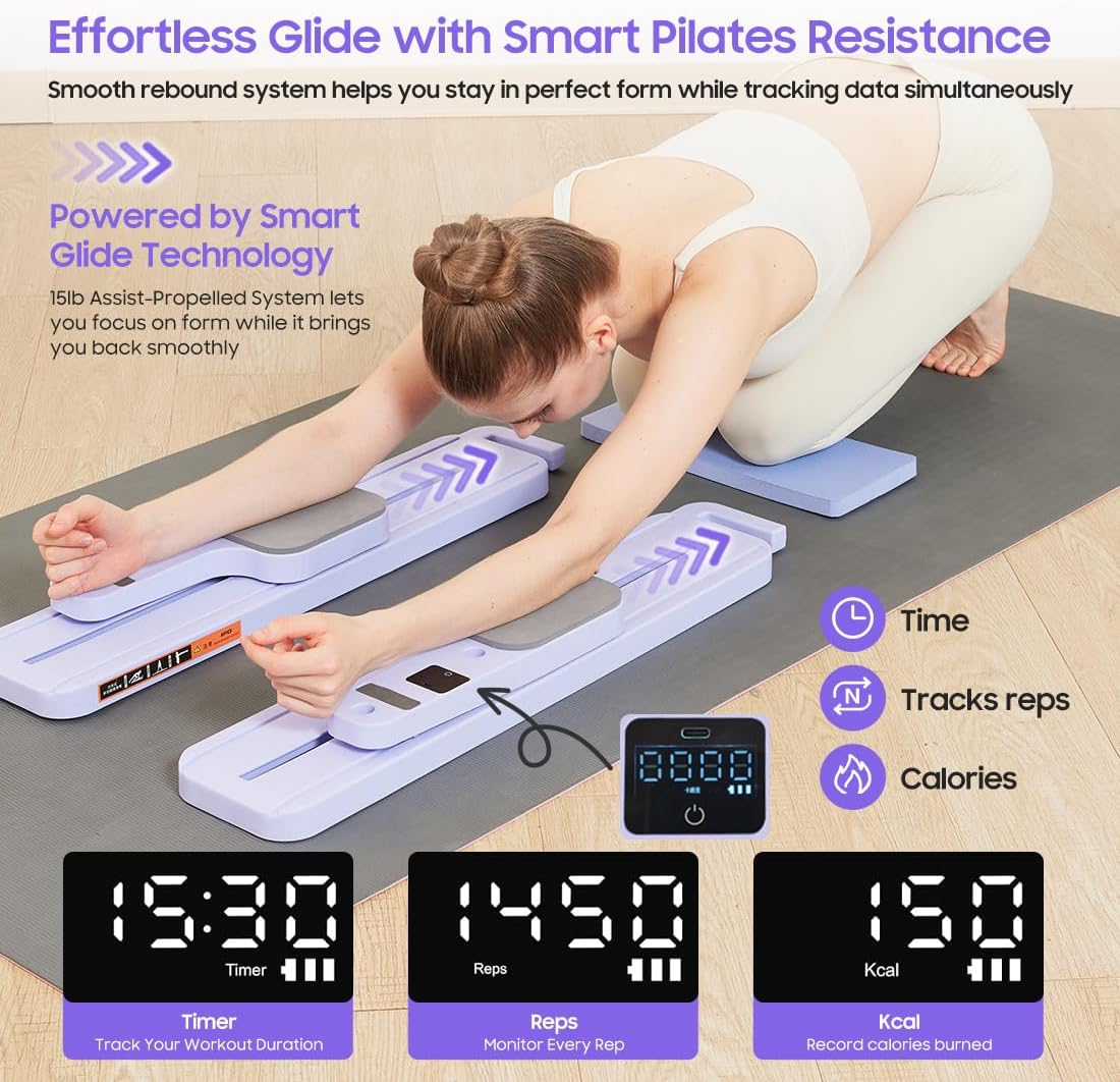 Pilates Reformer- Foldable Pilates Board, Pilates Machine with Resistance Bands, Full Body Workout for Women at Home, Core Strengthener, Ab &Push-Up, Glute & Leg Toning, LED Timer & Calorie Display