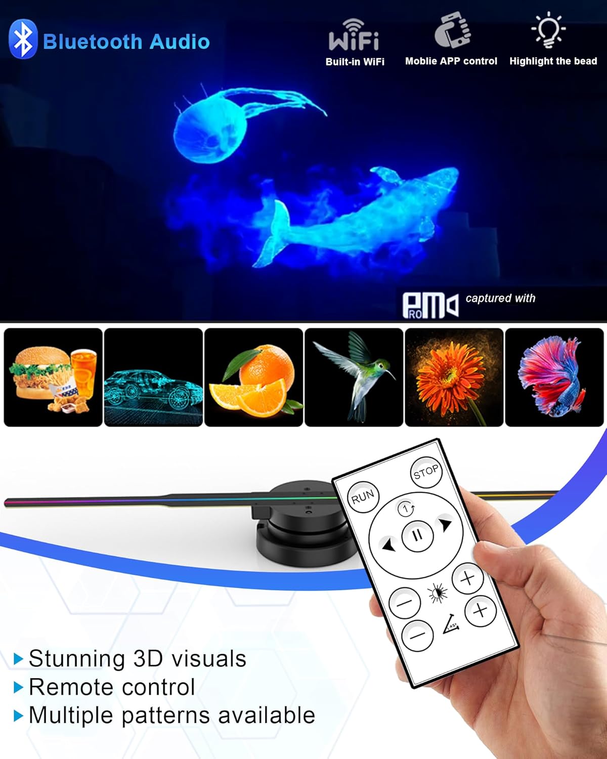 3D Hologram Fan, 18 Inch 3D Holographic Fan 2000*704PX Resolution 352pcs HD LED Beads with Remote/Bluetooth/WIFI, Holographic Video Advertising Projector for Business,Halloween,Party,Bar (45CM, 8G)