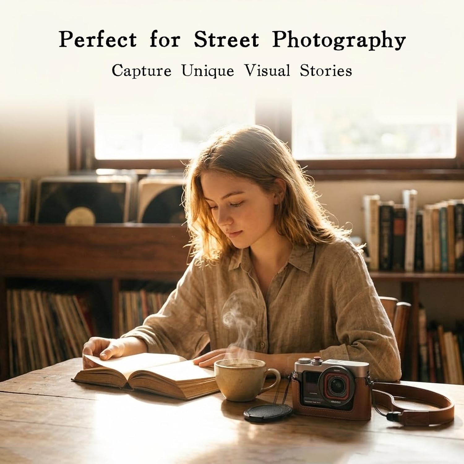 MOVMAX Vintage Camera Cage for Insta360 Ace Pro 2, Aluminum Alloy Protective Frame with Leather Shoulder Strap, Cold Shoe,- Retro Rabbit Cage for Street Shooting, Insta360 Ace Pro 2 Accessories