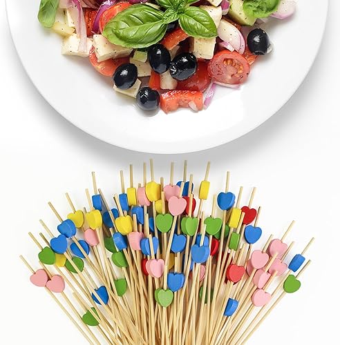 Miniatura 7 de 100 palillos de cóctel de corazón colorido, palillos de bambú hechos a mano de 4.7 pulgadas para San Valentín, cumpleaños, boda, decoración del día