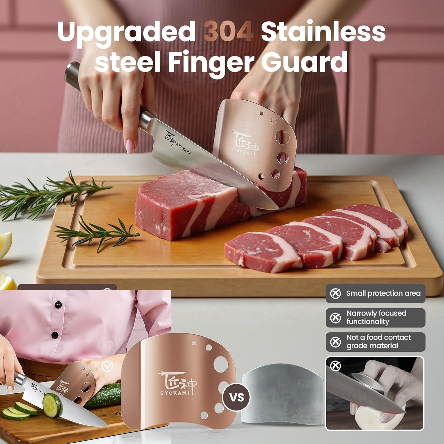 SYOKAMI Stainless Steel Finger guards for cutting food, Finger Protectors for Slicing as Gift for Couple, Women or Mom with Gift Box Rose Gold