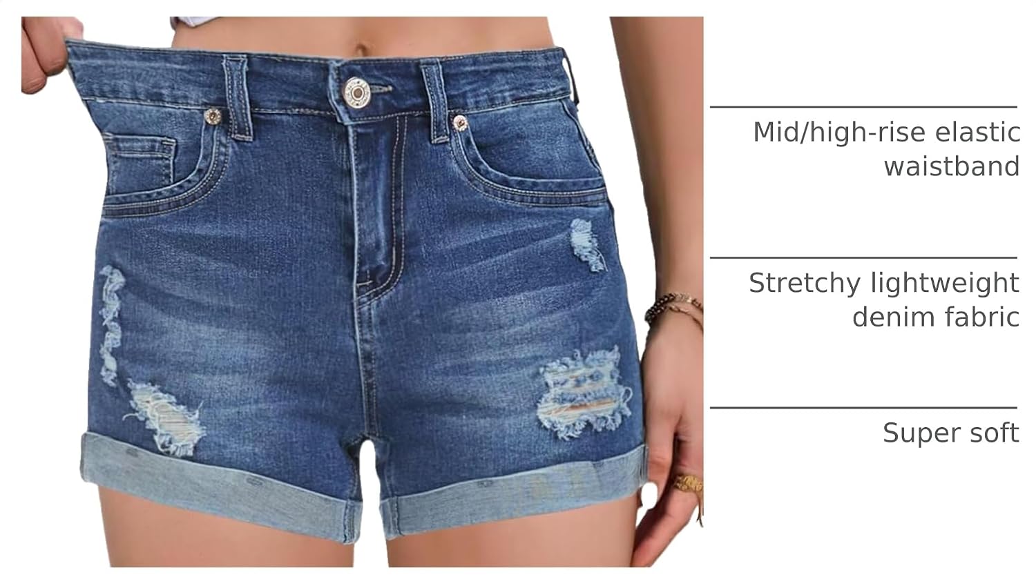 2026 Womens Mid/High Waist Denim Shorts Summer Ripped Jean Short For Women image 4