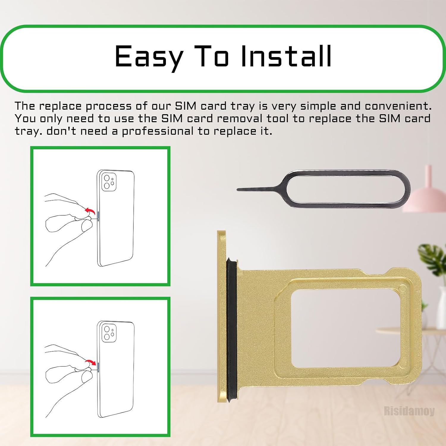 for iPhone 11 Gold Single SIM Card Tray Slot Replacement | Single SIM Version Card Slot Replacement with Waterproof Rubber Ring SIM Ejector for iPhone11A2111 A2221 A2223