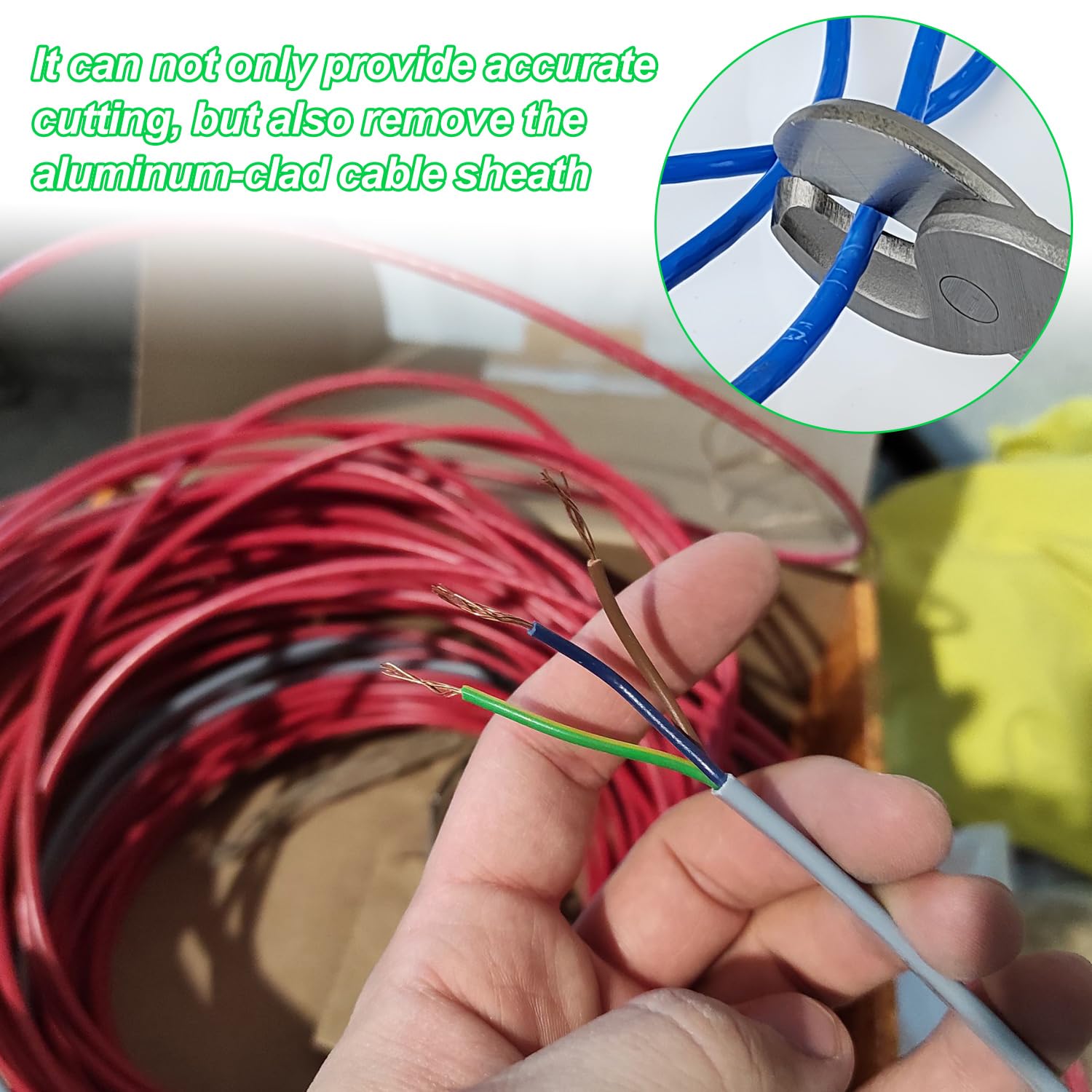 Corta Cables, Multiherramienta, Alicates Electricista, 240 mm, para Cables de Cobre y Aluminio Alicates de Corte, Apto para Cortar de 0-65 mm² Alambre (1)