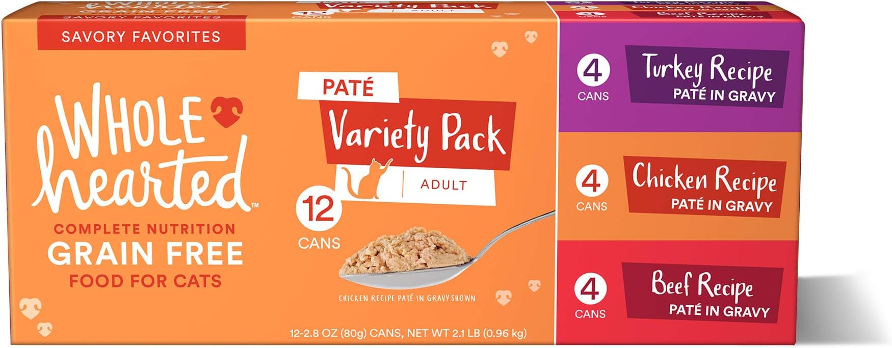 WholeHearted Grain Free Pate Savory Favorites Adult Wet Cat Food Variety Pack 2.8 oz. Count of 12