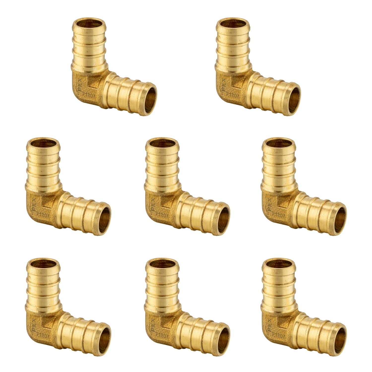 EFIELD 18 PCS Pex Barb Crimp Brass Fitting Combo: 3/4 90 Degree Elbow (8PCS), 3/4 Straight Coupling (6PCS), 3/4 Tee (4 PCS)