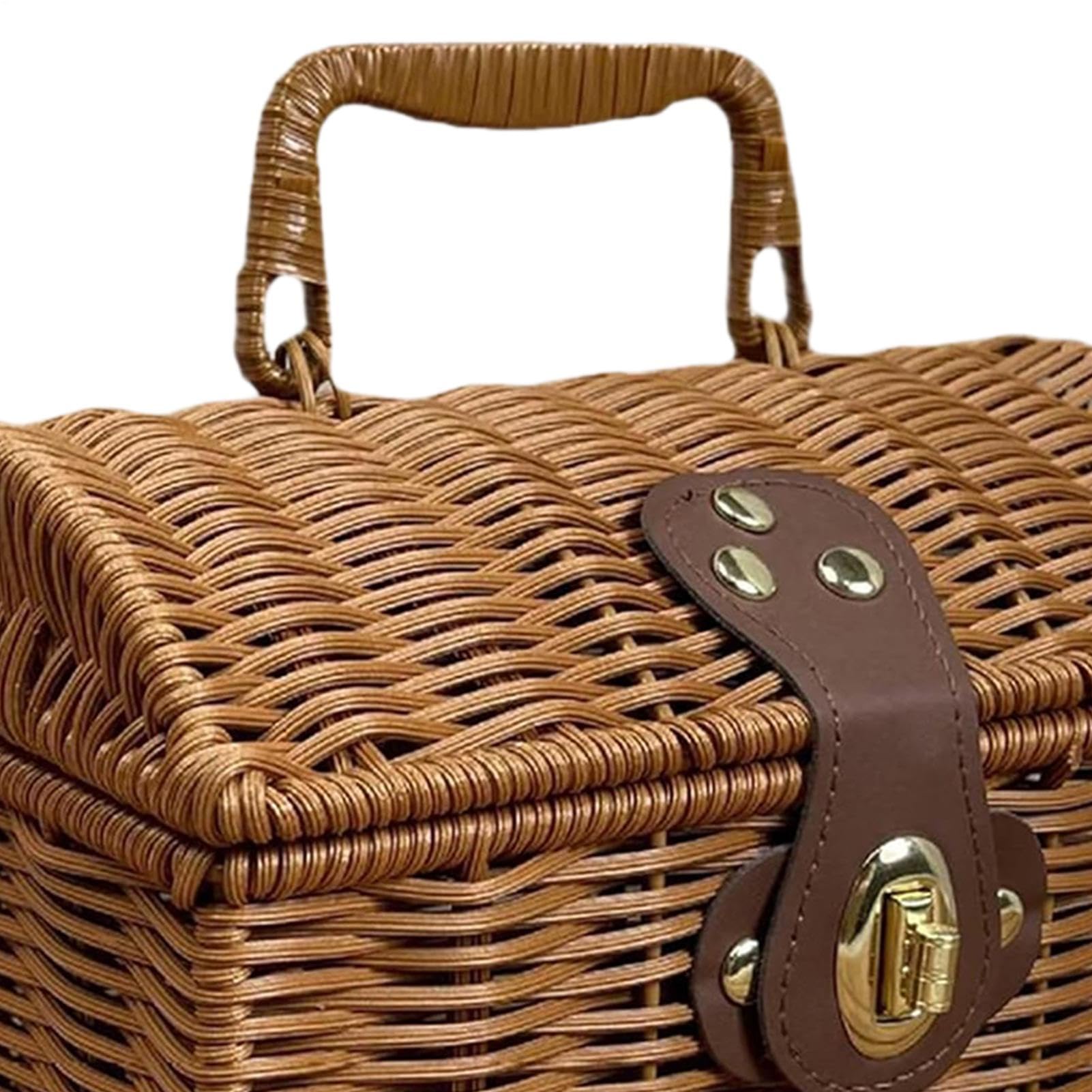 Cestino da picnic con coperchio, contenitore con manico e coperchio, decorazione da tavolo, adatto per camera da, cucina, fattoria, appartamento, attività all'aperto, viaggi, ecc
