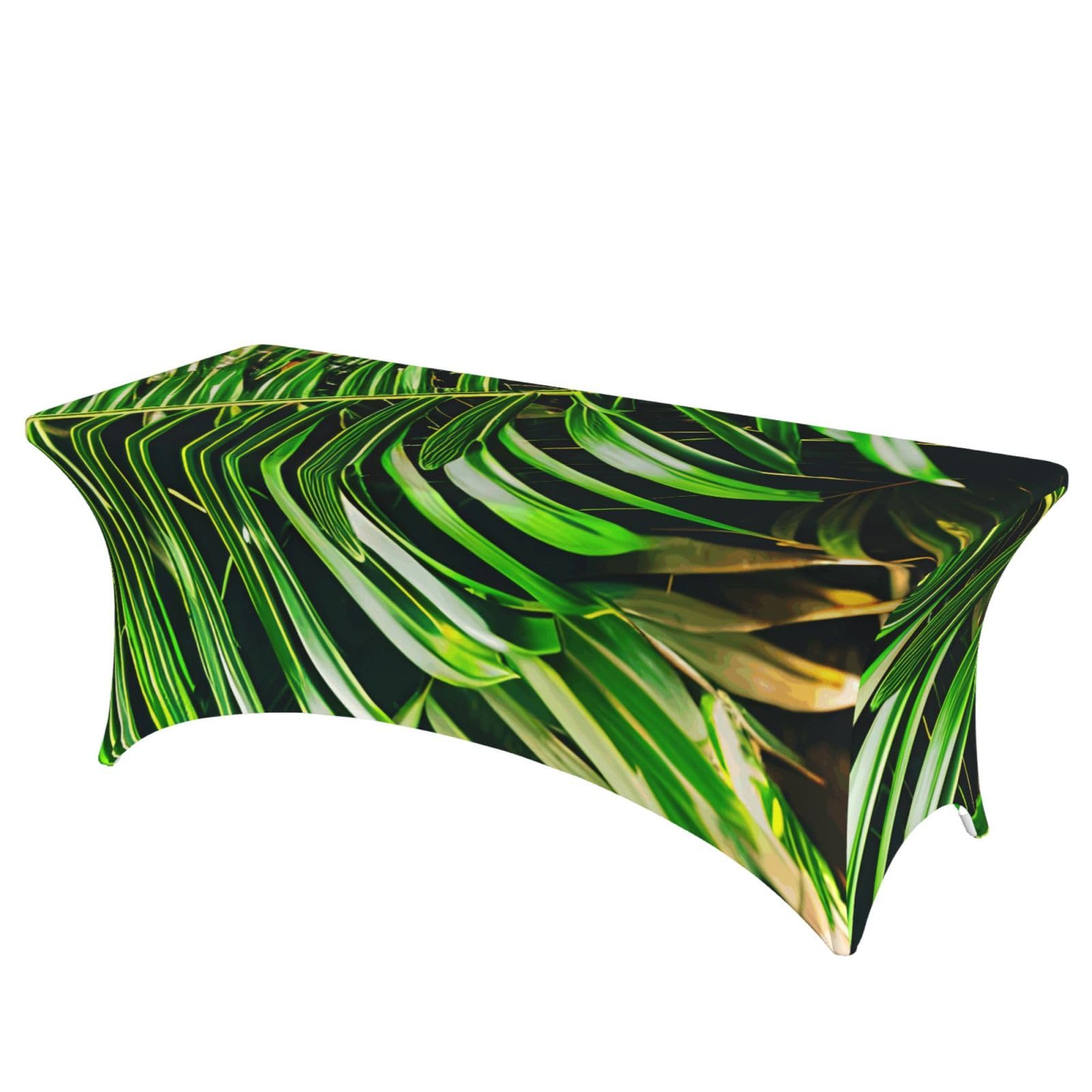 AYYQWE Palm Tree Green Leaves Print Elastic Rectangular Tablecloth For Banquet Outdoor Picnics Office Table Cover