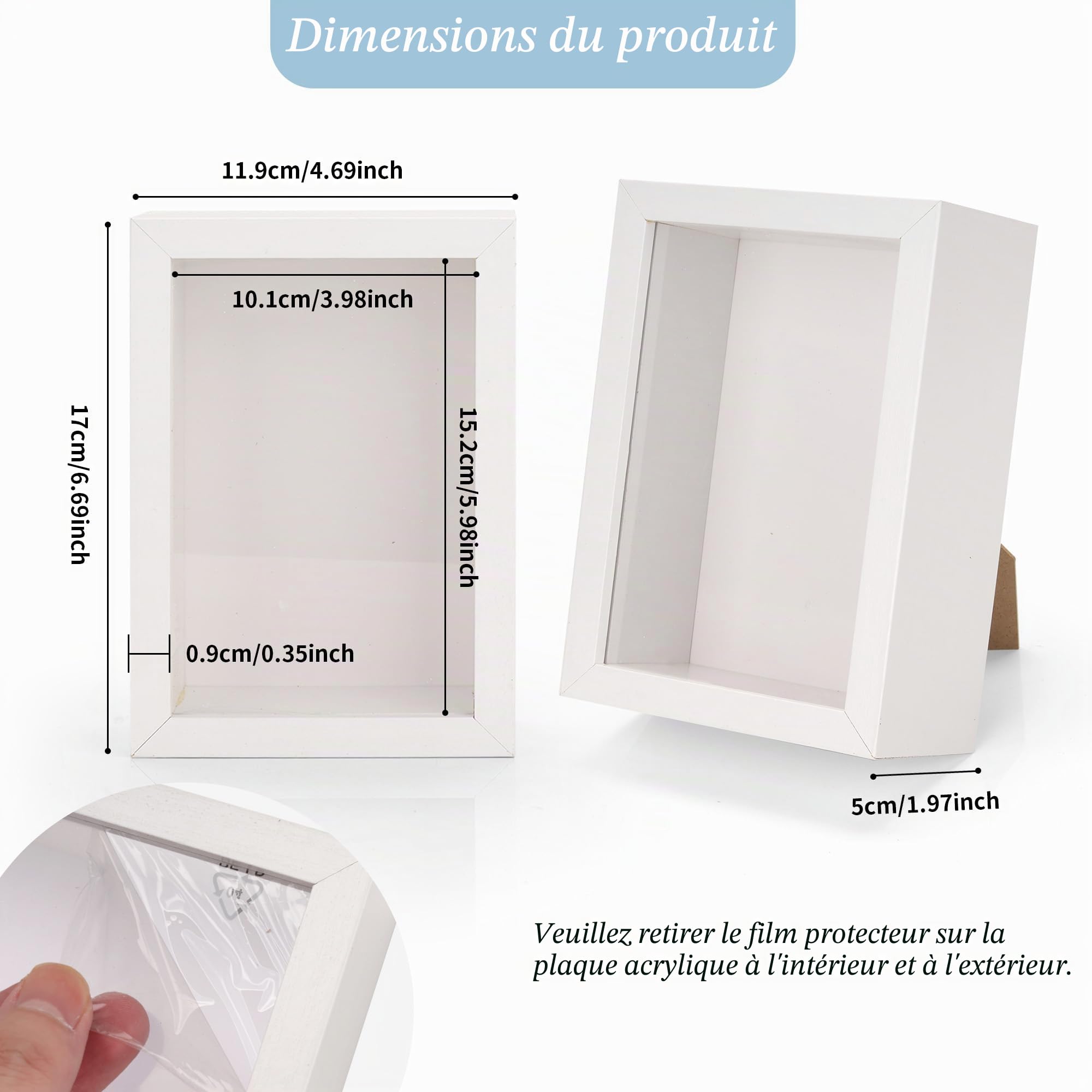 Lot de 4 cadres blancs de 10,2 x 15,2 cm, 5 cm de profondeur, pour travaux manuels, 3D profond, petits cadres photo pour fleurs séchées, loisirs créatifs