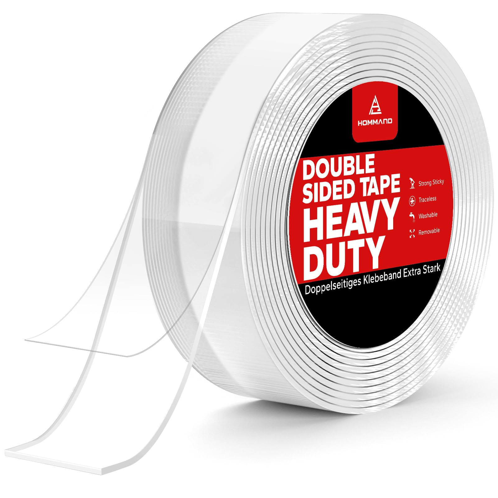 HOMMAND 3m Doppelseitiges Klebeband Extra Stark Transparent, Nano Double Sided Tape, Abnehmbar Spurlos Klebeband Doppelseitig Dünn für Teppich, Foto Wand, Küche, Zuhause, Auto