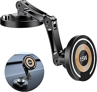 شاحن سيارة لاسلكي مغناطيسي بقدرة 15 وات من ازوني، حامل موبايل مغناطيسي للسيارة متوافق مع آيفون 15 و14 و13 و12 وجميع الموبايلات