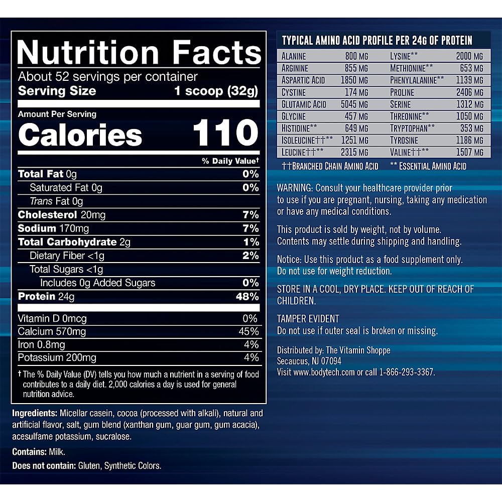 BodyTech Micellar Casein Protein Powder - Slow-Release for Overnight Muscle Recovery - 24g Protein per Serving - Rich Chocolate (4 lb) — Amazon image 2