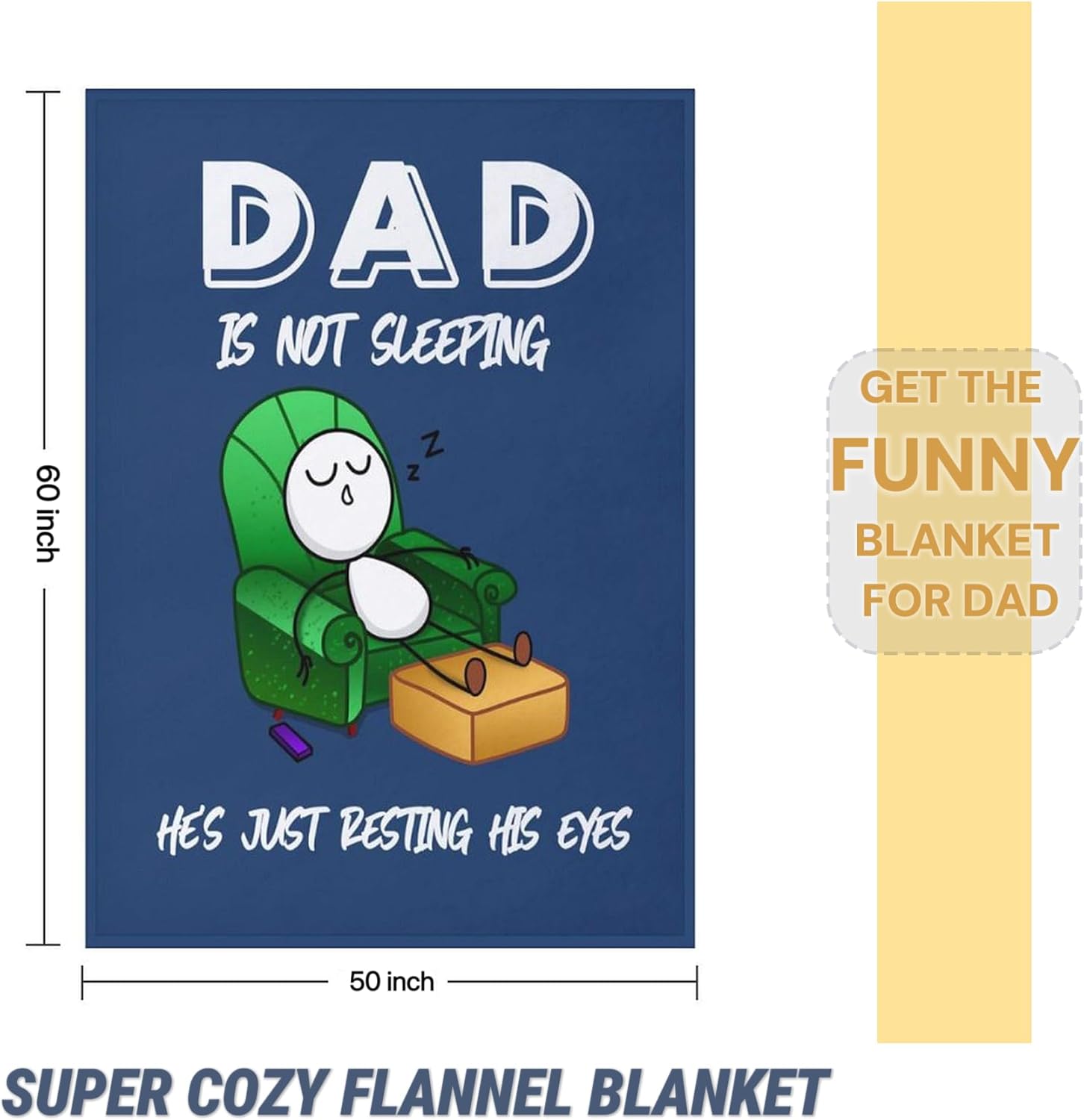 Fathers Day Funny Gifts for Dad from Daughter Son Best Dad Ever Father Birthday Gifts for Super Cozy Throw Flannel Blankets for Napping 60"x50" - Image 4