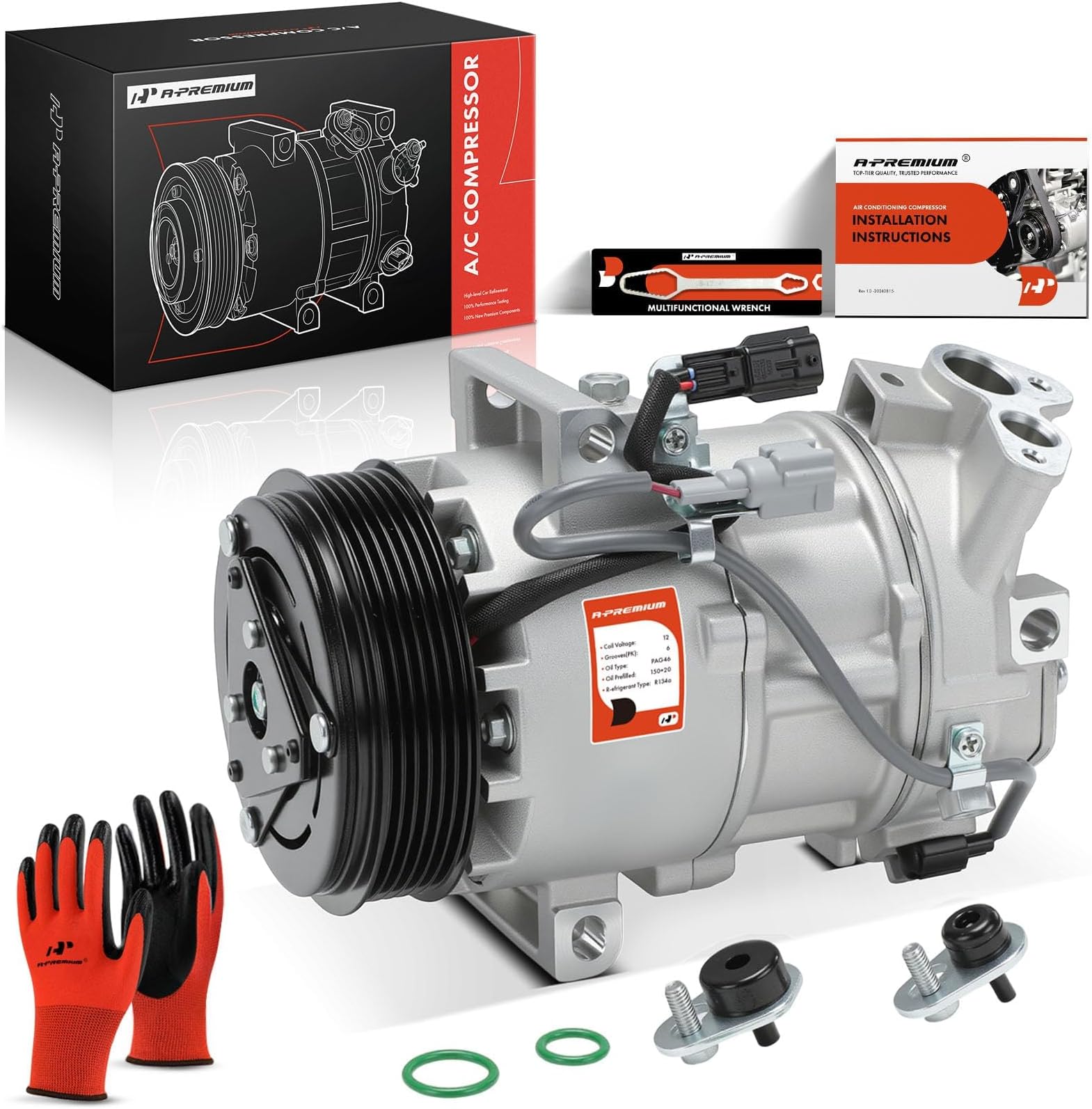 A-Premium Air Conditioner AC Compressor with Clutch Compatible with Nissan Sentra 2013-2019 1.6L 1.8L, with 6-Groove Pulley