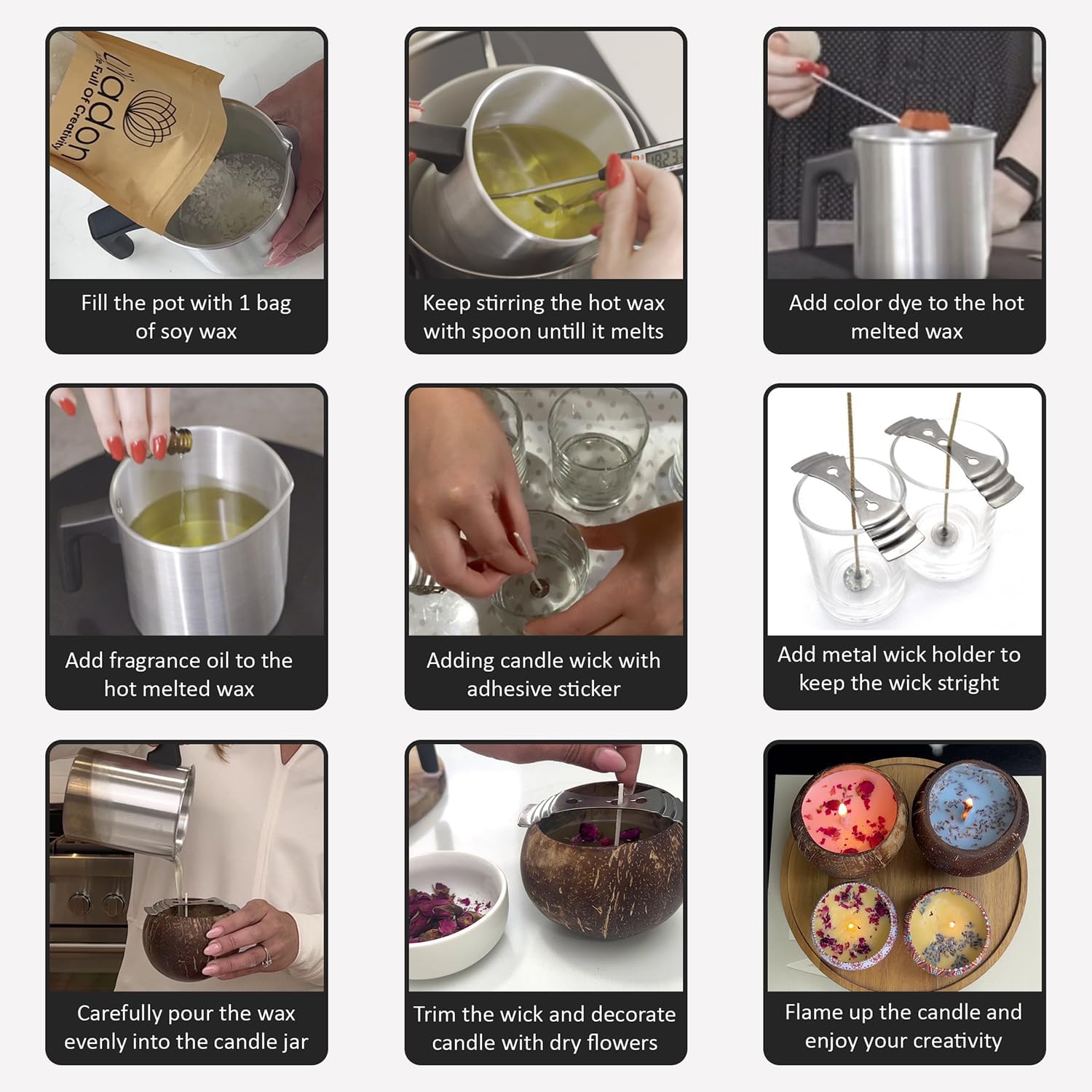 Liliadon Soy Candle Making Kit - Unique Gift Idea! All-Inclusive 17-Piece DIY Set