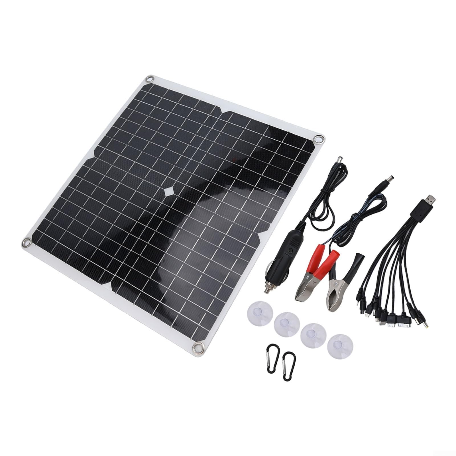 Kit caricatore solare portatile da 50 W per sistemi a 12 Volt, adatto per camper e barche con cavi di ricarica multifunzione