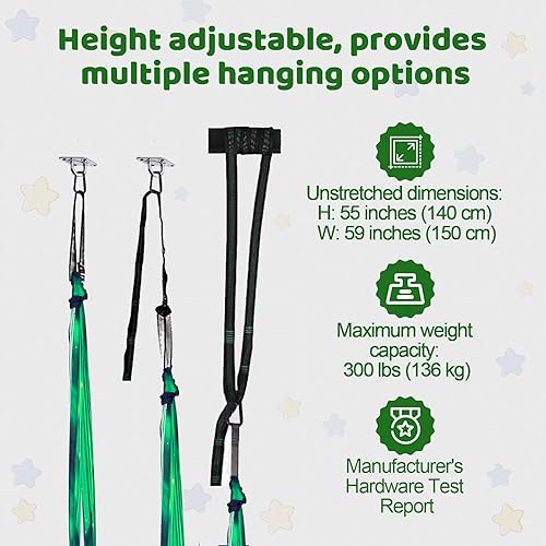 Miniatura 6 de Columpio sensorial para niños, terapia interior y exterior, hamaca para acurrucarse, con capacidad para hasta 300 libras, con kit de colgador de