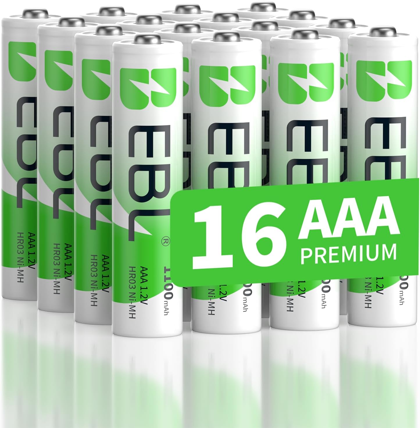 EBL AAA Akku 1100mAh 16 Stück - Typ NI-MH, 1.2V Batterien AAA Wiederaufladbar, Micro AAA Batterien