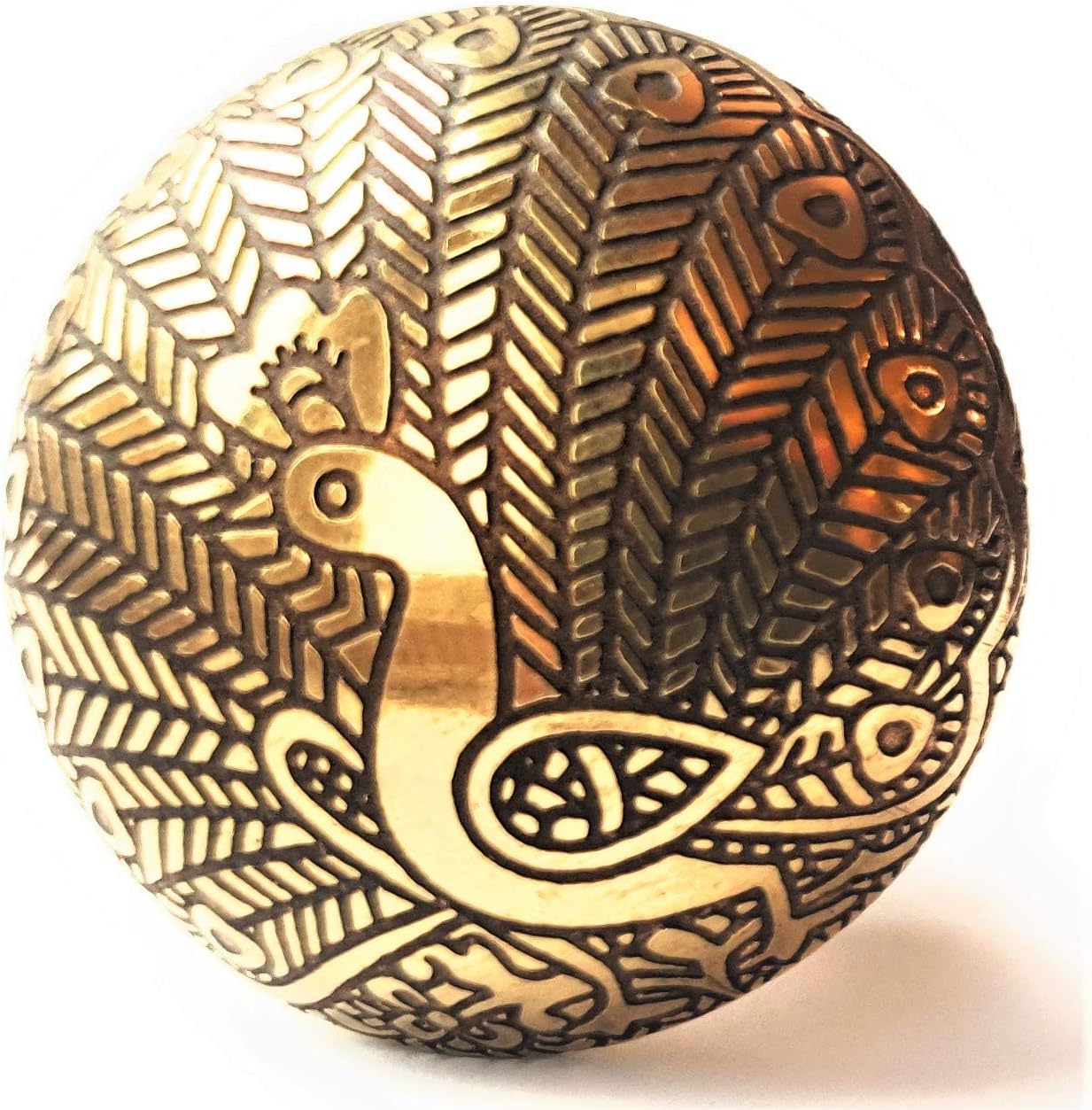 Set of 6 Plain Brass Peacock Knobs Round Kitchen Cabinet Pulls for Cupboard Doors, Furniture, Drawer Handles - Easy Install Vintage Shabby Chic 36mm Diameter