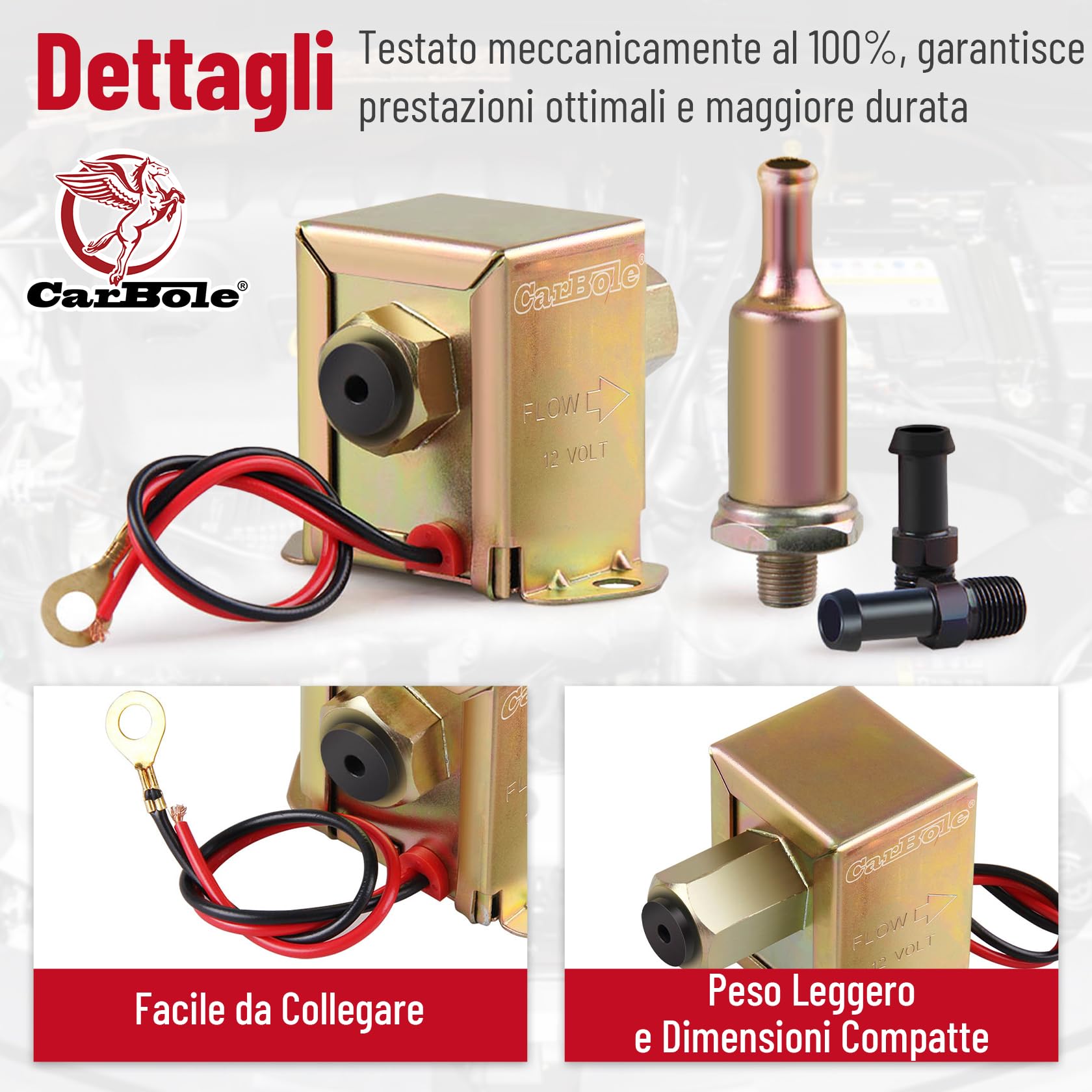 Pompa carburante elettrica a bassa pressione da 12 Volt, Carbole 4-7 PSI, pompa in linea per diesel e benzina universale, in metallo HEP-02A per carburatore, auto, furgoni, camion