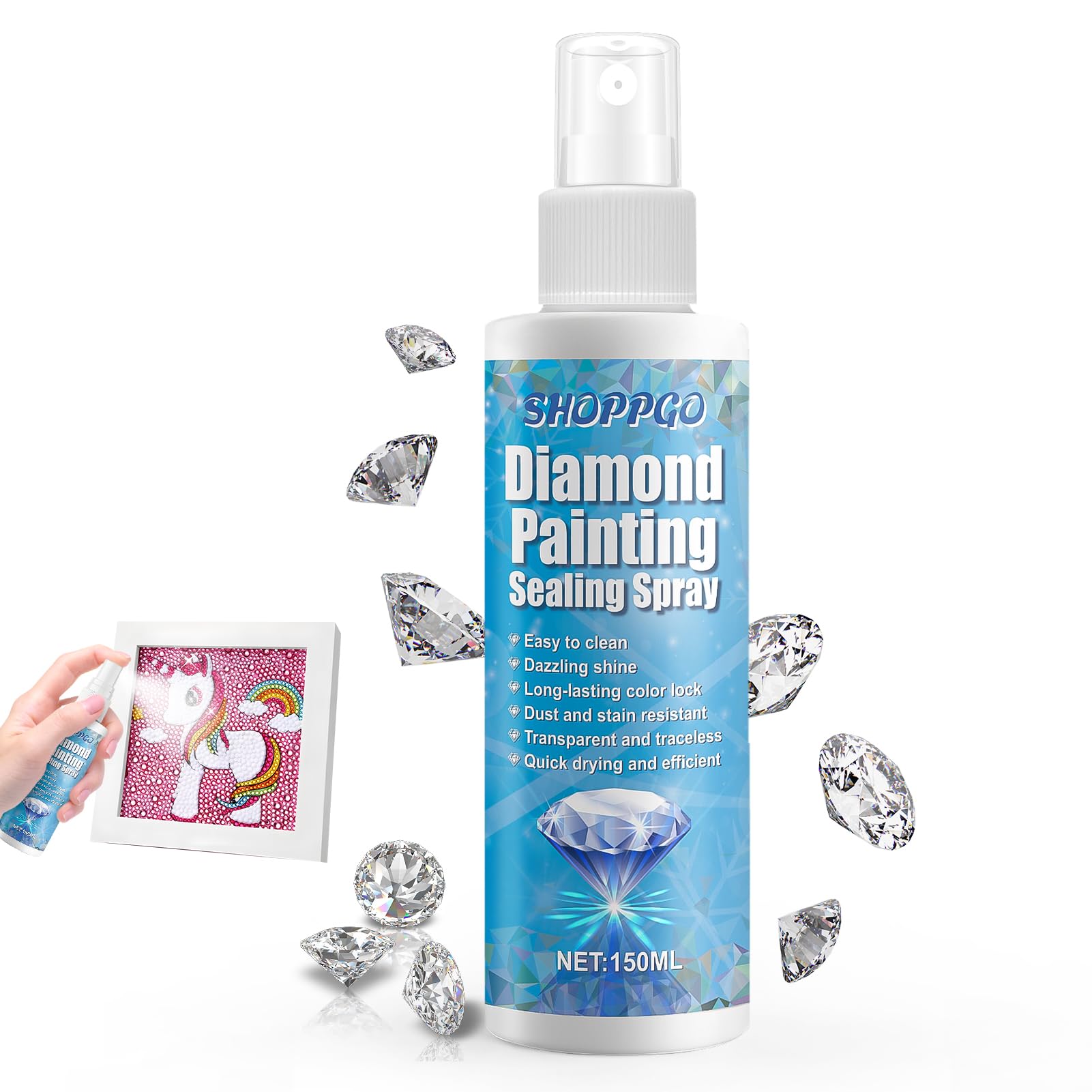 Diamantverf-afdichtmiddel, 150 ml, diamant-schilderaccessoires, sterke afdichting, duurzaam en robuust, glanzende glans, geschikt voor alle diamantkleuren