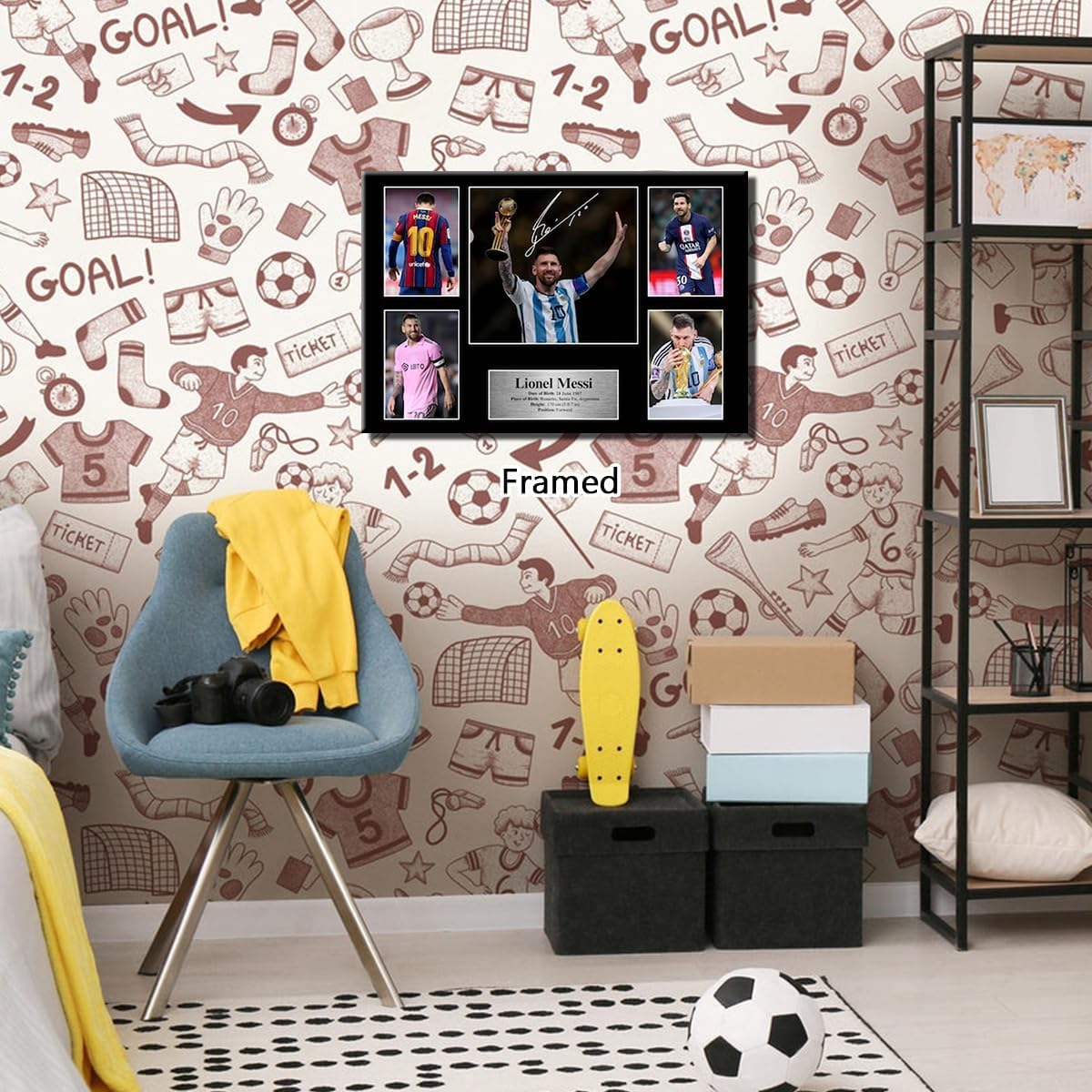 Framed Superstar Messi Signed Poster for Kids Fans Room Bedroom Wall Decor-American Soccer Posters Canvas Art Prints Picture for Teen Boy Birthday Gifts