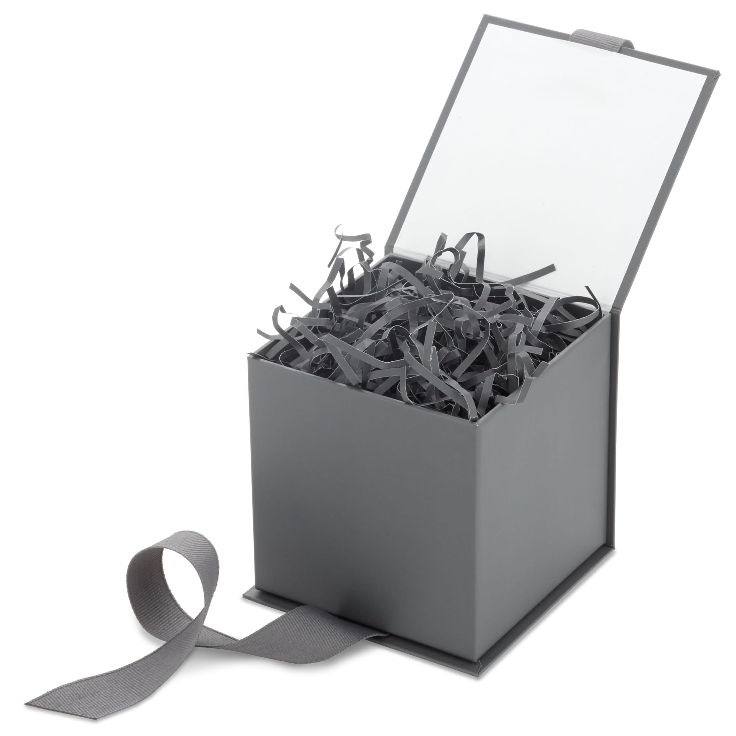 Hallmark Gray Ribbon and Paper Fill Small Gift Box with Lid, Slate Grey