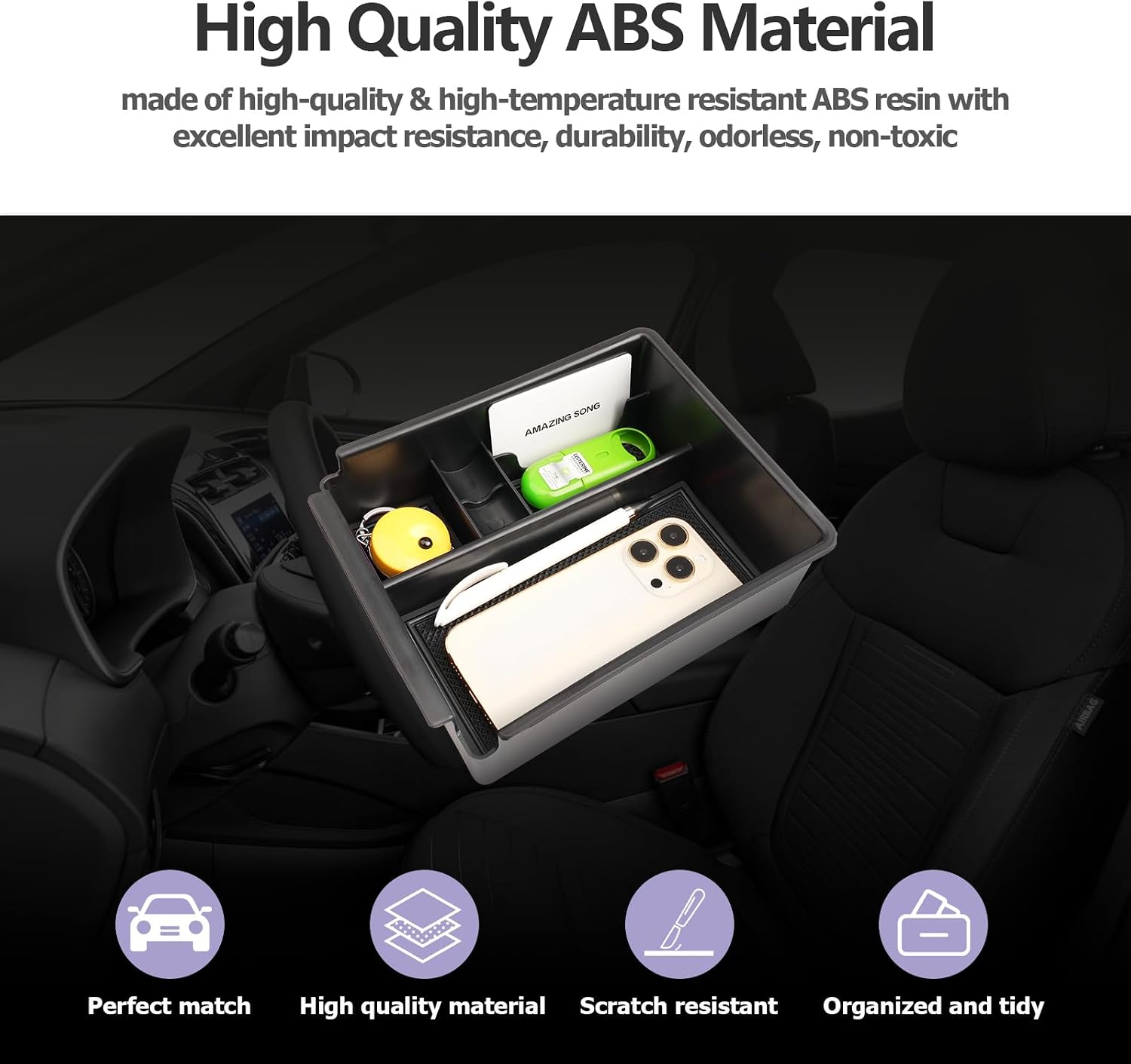 LUWU Center Console Organizer for 2022 2023 2024 2025 2026 Hyundai Santa Cruz Accessories Armrest Storage Box Tray Organizer Insert Tray 2025 2026 Santa Cruz Accessories Black-trim