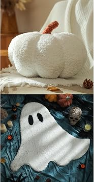 YRXRUS Pumpkin Pillows Halloween White Ghost Rugs