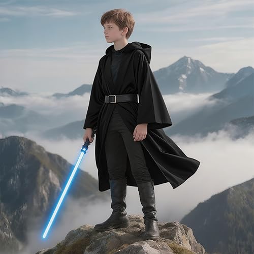 Miniatura 6 de Bata con capucha de caballero para niños, disfraz de Halloween para niños y niñas, disfraz de Ranger Wizard Elfo, bata con capucha, 3 a 14 años