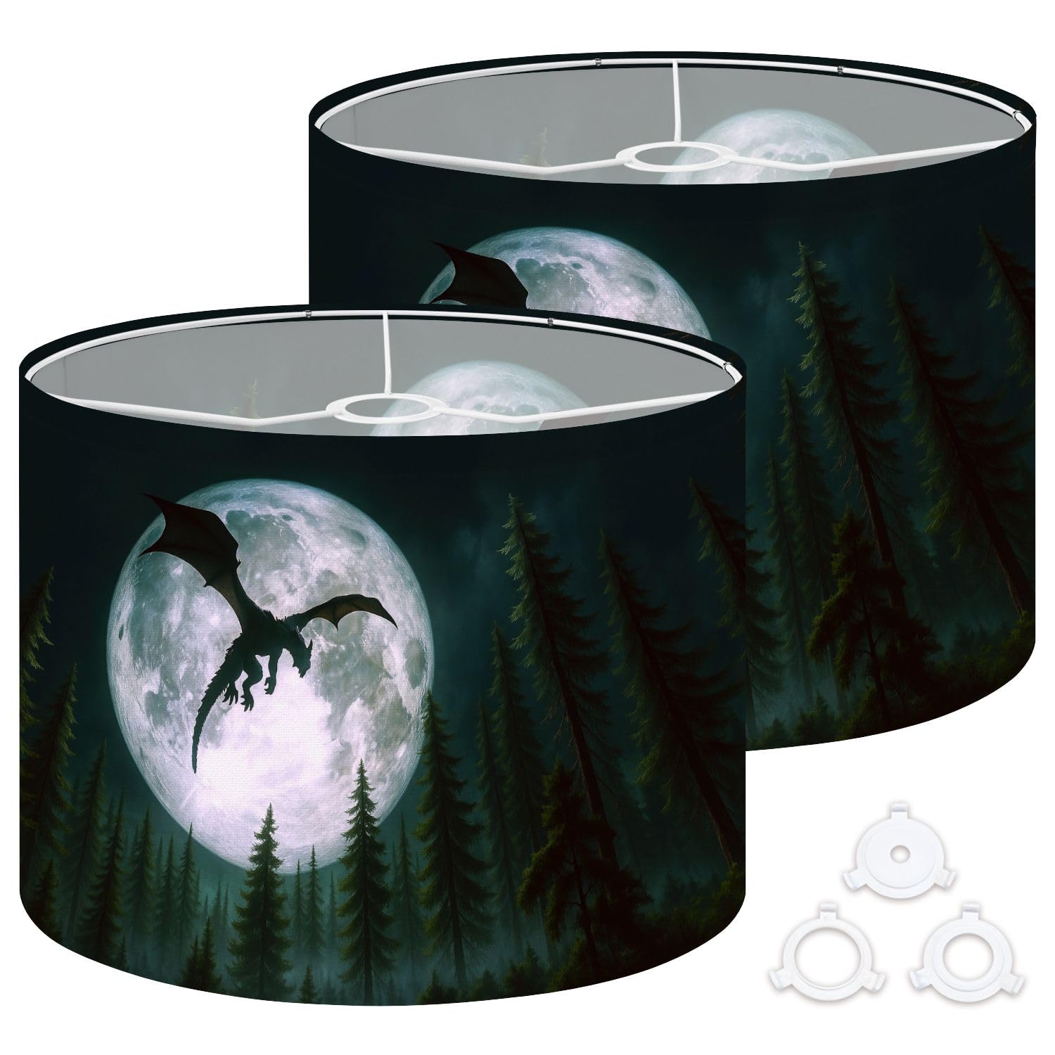 Fabric Drum Lamp Shade Dragon Night Vintage Funky Medium Linen Decorative Lampshades 13inch Set of 2 for Table Lamps, Floor Lamps,Ceiling Lamp