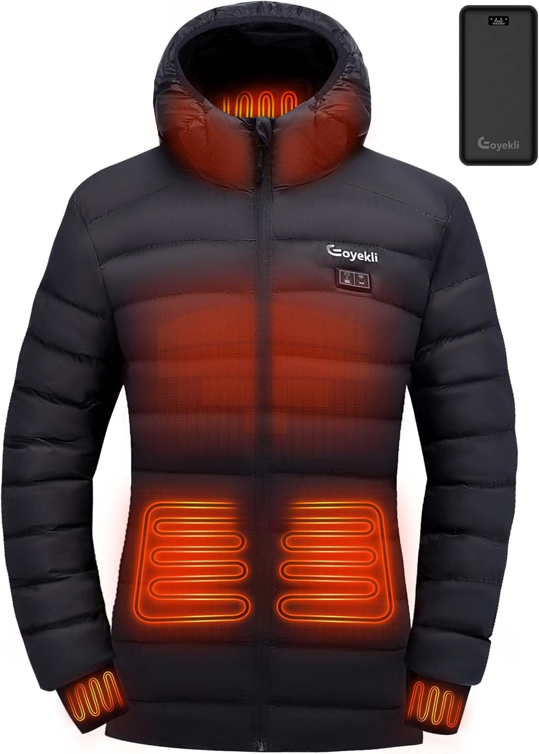 Women's Heated Jacket with 12V 20000mAh Battery,Windproof Electric Insulated Coat with Detachable Hood Slim Fit
