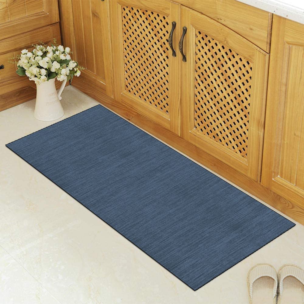 Teppich Läufer Flur rutschfest Modern Lang Teppichmatten 80x200CM Navy Blau Kücheläufer Meterware Teppichläufer Waschbar Kurzflor Polyester Korridor Schlafzimmer, Anpassbar Breite 40-120cm