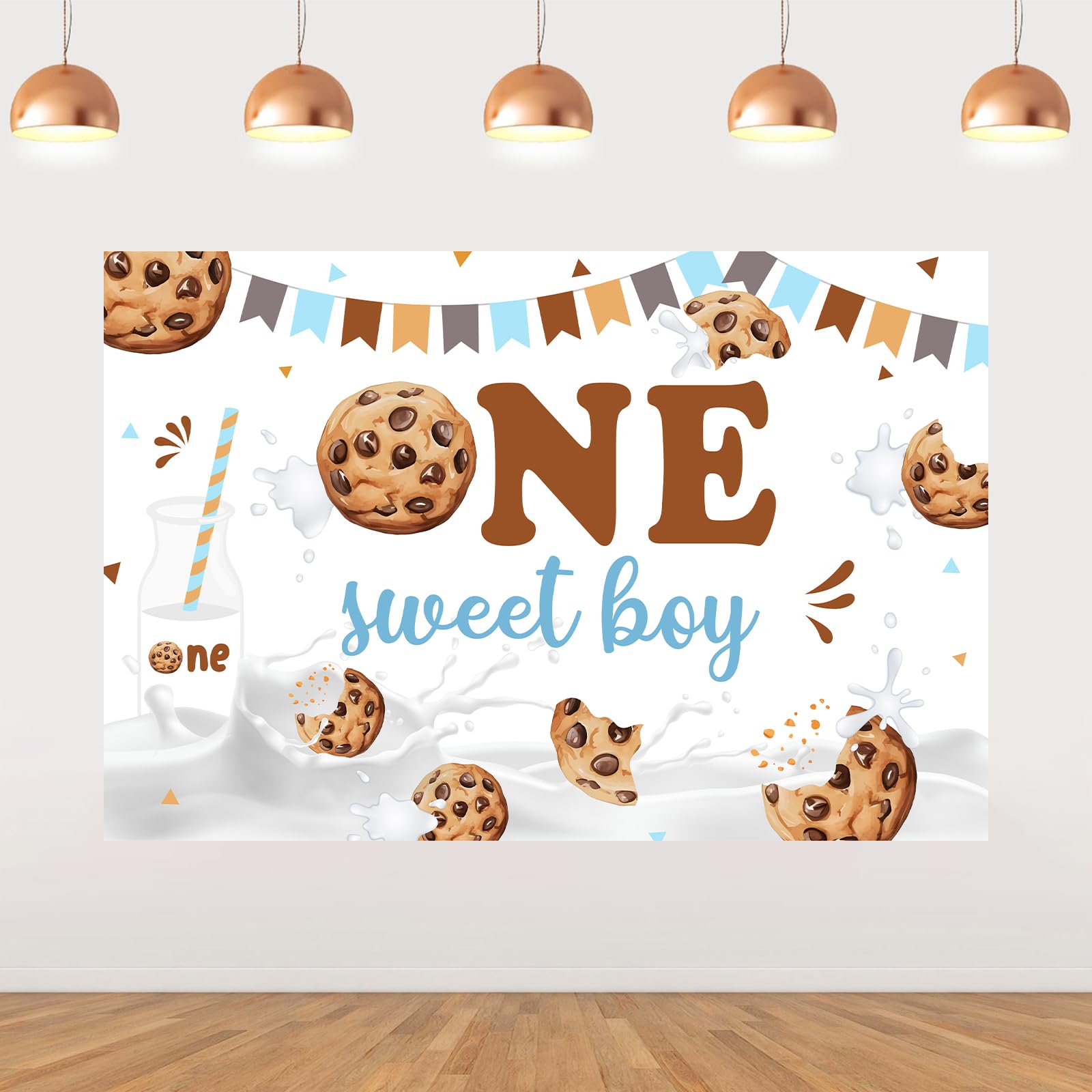 Sursurprise Cookie 1st Birthday Decorations, 5 * 3 ft One Sweet Boy Backdrop Banner Photography Background Photo Studio, Cookie and Milk Party