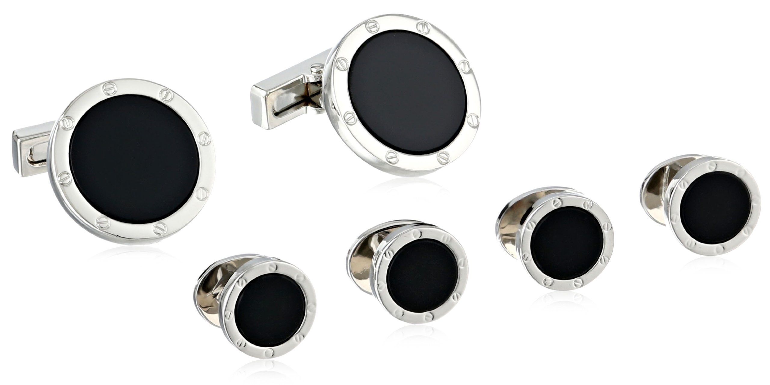 Kenneth Cole Men's Kcny Dress Set with Screw Detail Bezel and Onyx Center