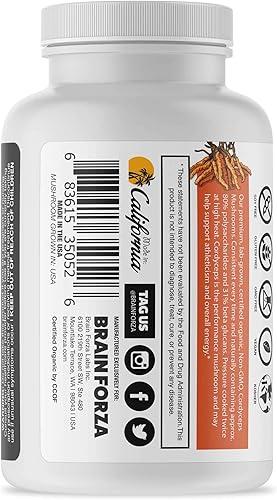 Miniatura 3 de Brain Forza Cápsulas Cordyceps orgánicas, hongo Cordyceps Sinensis para apoyo energético y resistencia, resistencia y rendimiento deportivo, sin