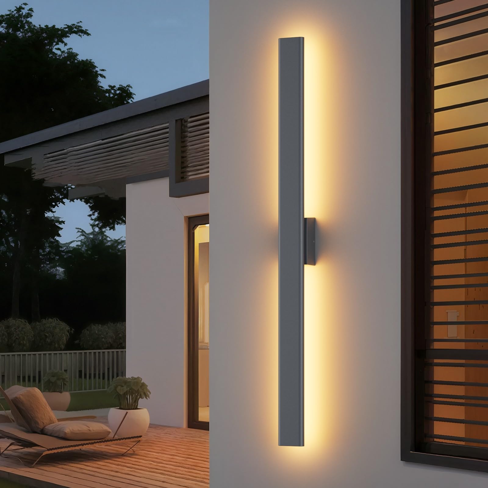 Klighten Aplique Pared Exterior, 100CM Lámpara de Pared LED Impermeable IP65 Luz de Aluminio Iluminación 3000K/4000K/6000K Ideal para jardines, Garajes, Portales (Antracita) | 3000K/4000K/6000K Lámpara de exterior, IP65 impermeable, lámpara de pared exter