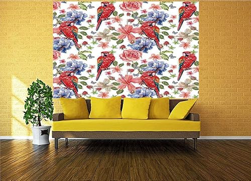 Miniatura 2 de Mural de pared de 100 x 100 pulgadas, color pastel loros con iris y rosas sobre fondo de baya, imagen romántica inspirada en el papel pintado