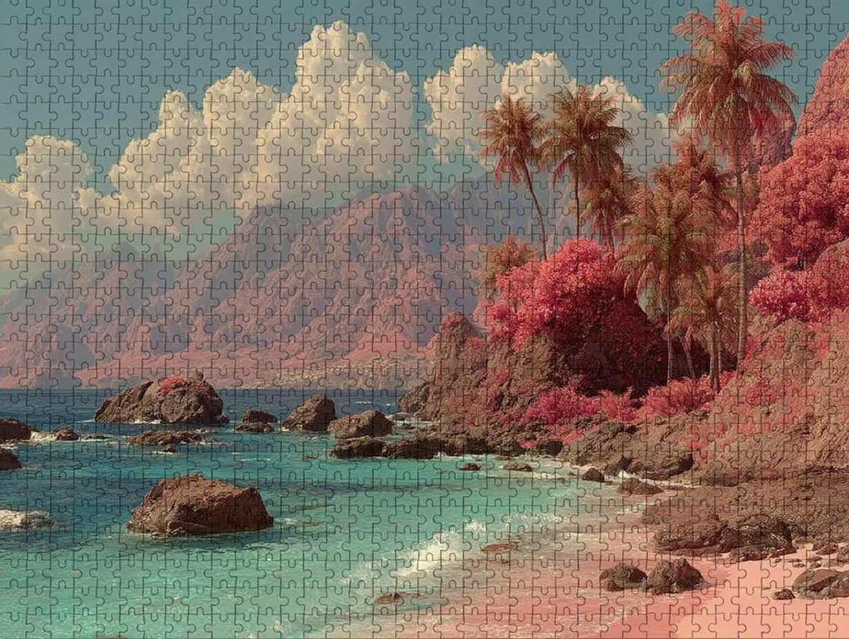 Drzewo Puzzle 5000 sztuk dla dorosłych, drewniane puzzle z pudełkiem 156 x 105 cm, puzzle dla dorosłych o wysokiej trudności, DIY gra logiczna, kreatywne hobby, letnia dekoracja, (wybrzeże) J-9316