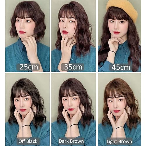 Miniatura 3 de Flequillo para la frente postizo con clip en la parte superior Snythetic, base de piel, peluca ondulada de agua, 13.8 in, marrón oscuro