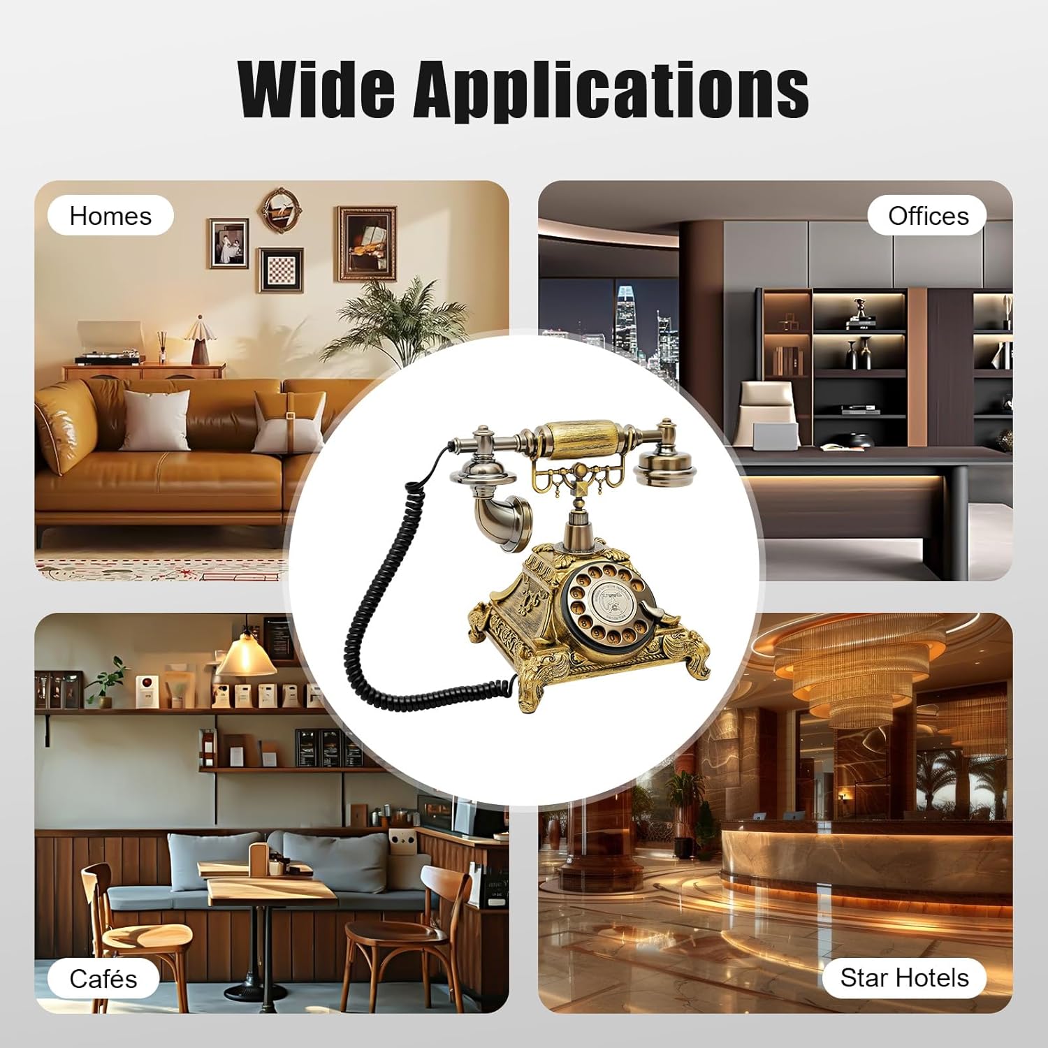 Vintage Telephone, Home Antique Rotary Dialing Phone, Vintage Handset Landline Telephone, Corded Old Fashion Antique Phone for Home Office Hotel Decoration, Bronze