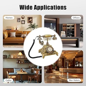 Retro Rotary Phone Vintage Telephone Desk Telephone for Home Office with Double Ringtones Gold