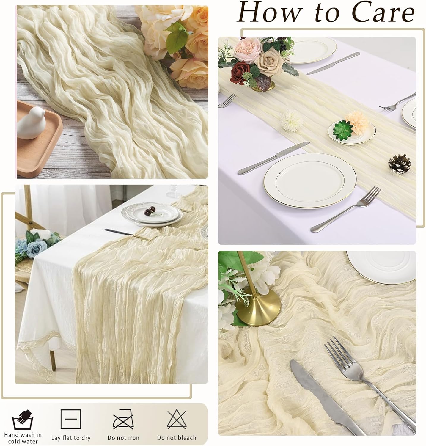 20 Pack Ivory Cheesecloth Table Runner 17x108 Inch Semi Sheer Boho Rustic Gauze Cheese Cloth Table Runners for Wedding Party Birthday Baby Shower Home Décor