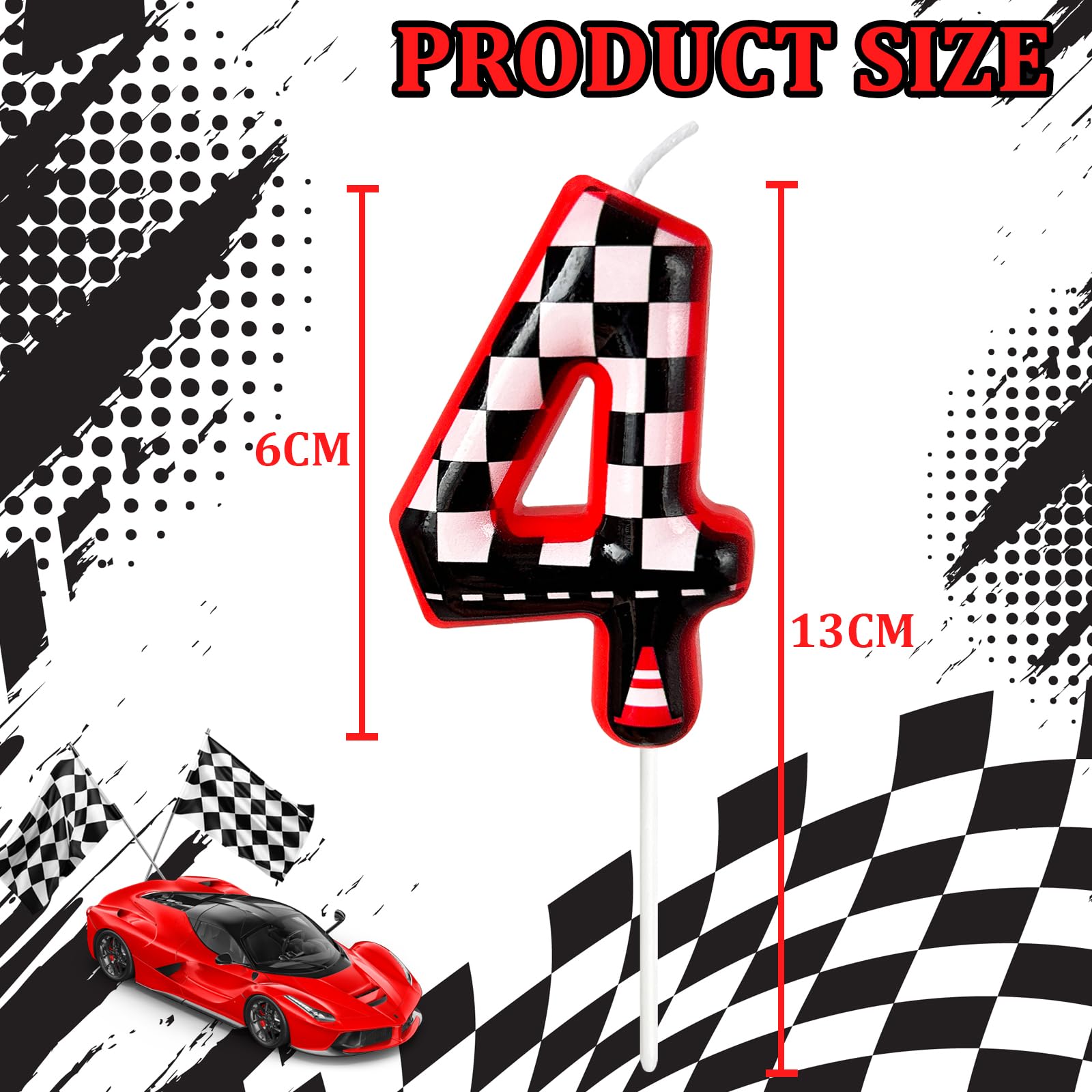 Laackys Black and White Plaid Digital Birthday Candles, Racing Theme Party Cake Decoration, Suitable for Lightning McQueen Cars Theme (4)