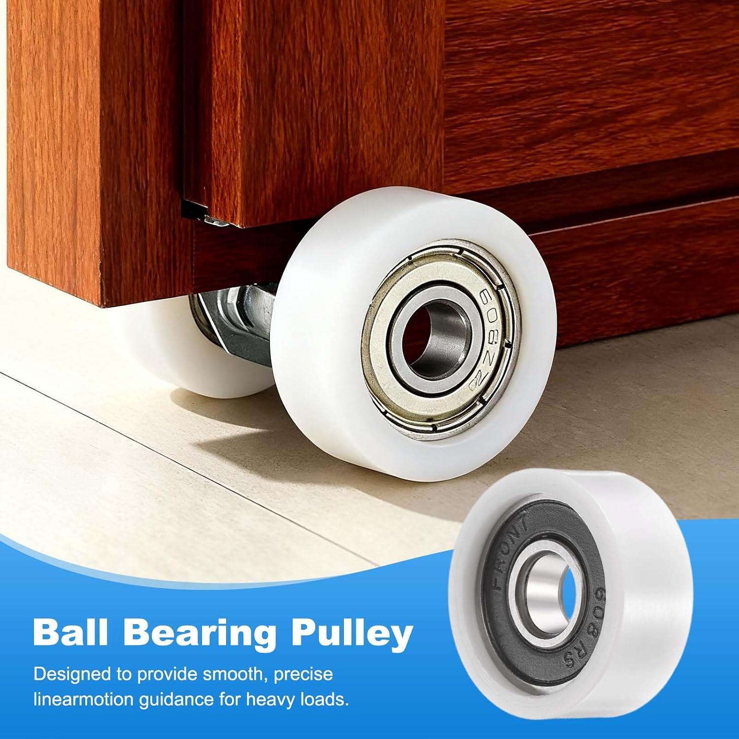 PATIKIL 8mmx26mmx11mm Ball Bearing Guide Pulley Roller, 8PCS Nylon Round Wheel Double Plastic Sealed 608RS Bearing Sliding Conveyor Rolling Pulleys for Door Window Lifting System, White