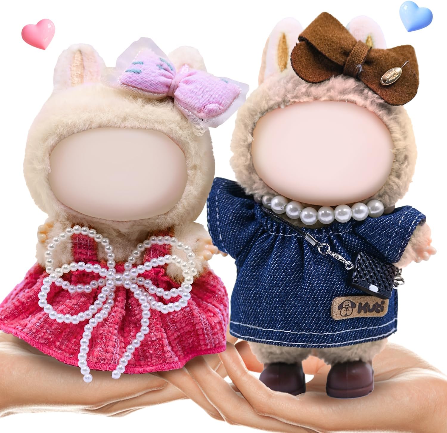 Clothes for Doll, 2 Set of Labubu Clothes, Denim Skirt Set & Pink Tweed Dress Playset for 17cm Dolls, Cute Stylish Labubu Outfits (No Dolls)