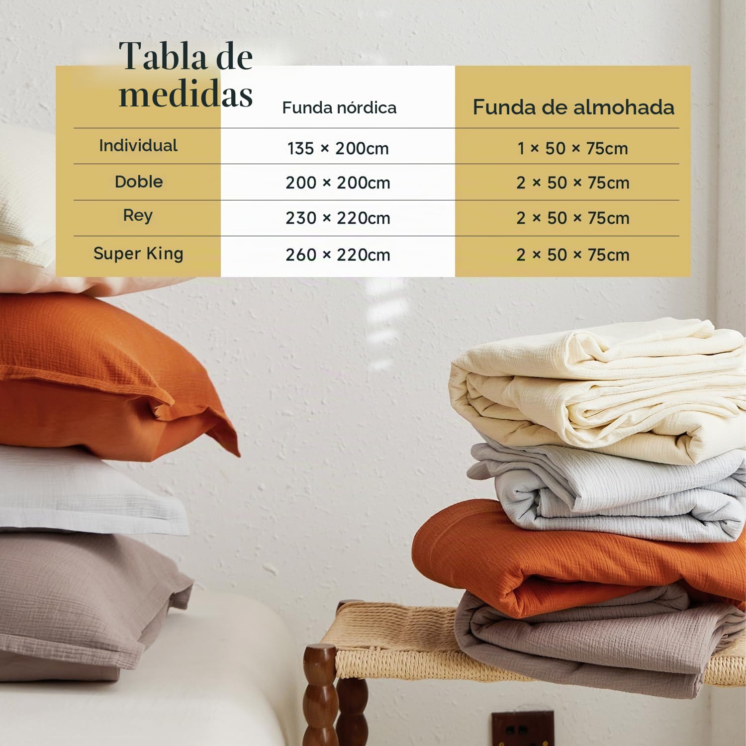 Simple&Opulence Juego de Funda Nórdica de Muselina, 100% Algodón Ultra Suave y Ligera Funda Nórdica Seersucker con Fundas de Almohada(Beige,135×200cm)