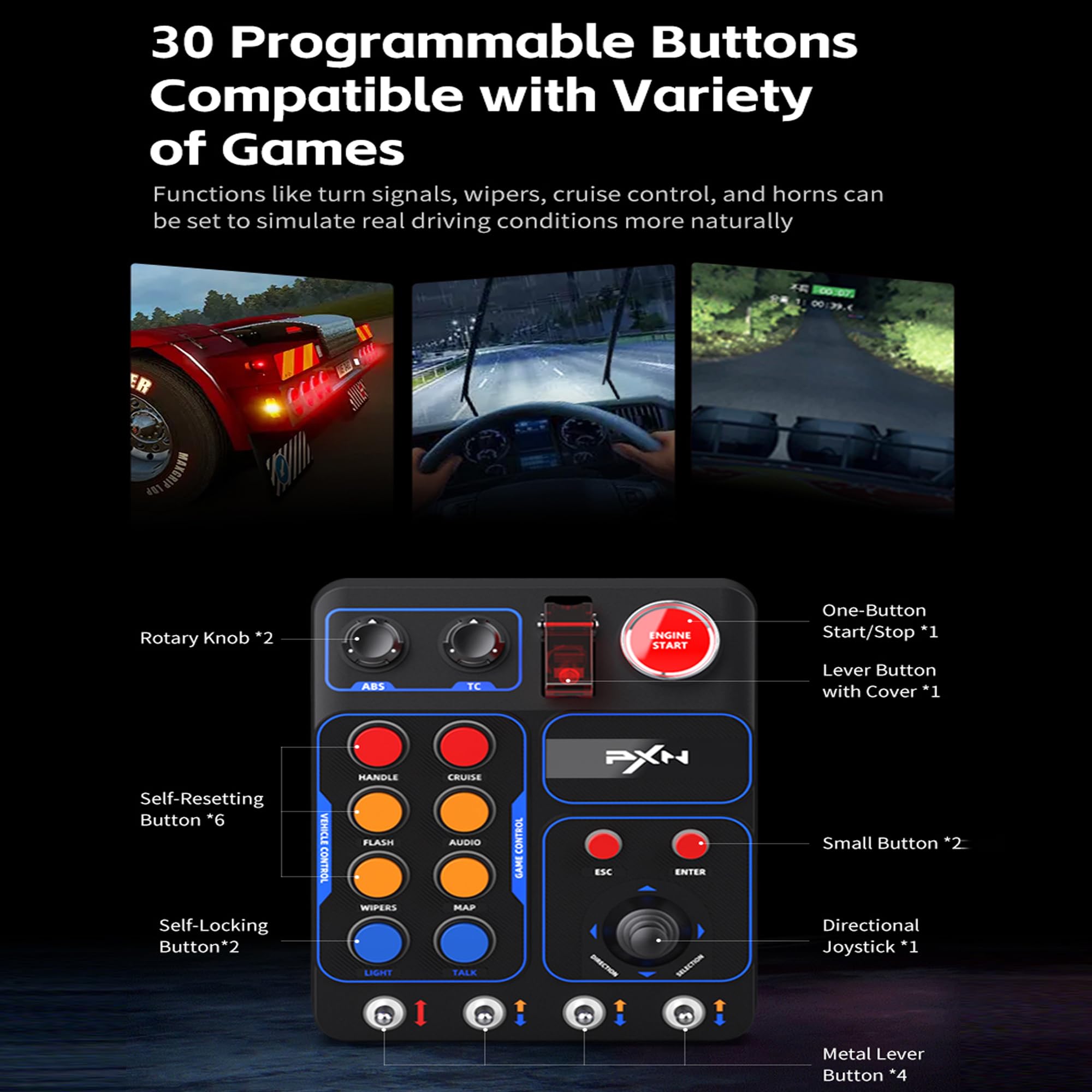 PXN CB1 Extender Programmable PC Control Box Cammand Panel per American Truck Simulator, European Truck Simulator 2